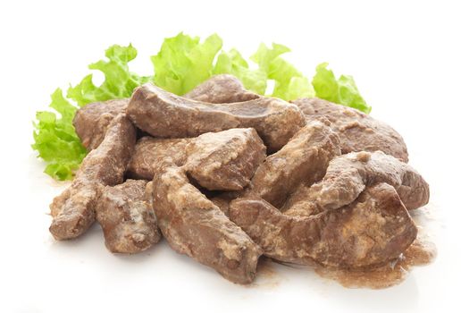 Liver pieces stewed in sour cream sauce