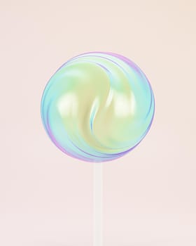 Lollipop sweet candy on stick, pastel background, 3d rendering