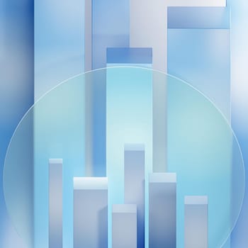 Blue podium or pedestal for products or advertising showcase near to frosted glass. 3D abstract rendering.