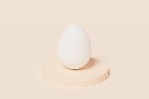 White Easter egg on beige podium, spring April holidays card, isometric 3d illustration render