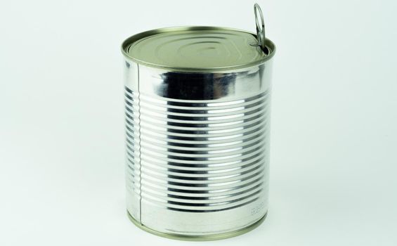 Metal tin can on white background