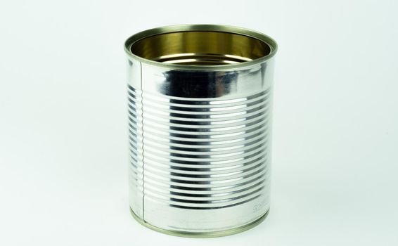 Metal tin can on white background