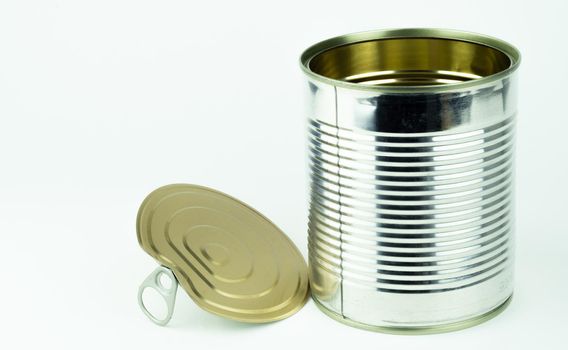 Metal tin can on white background