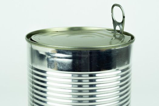 Metal tin can on white background