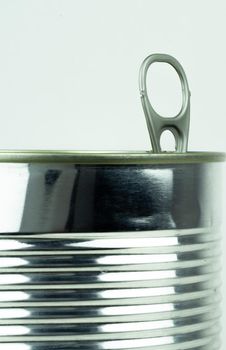 Metal tin can on white background
