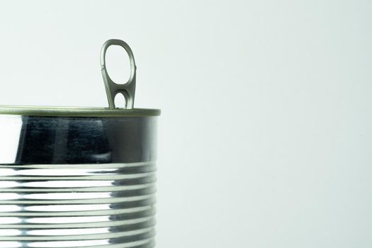 Metal tin can on white background