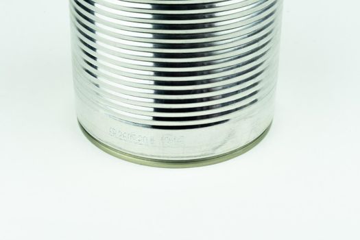 Metal tin can on white background