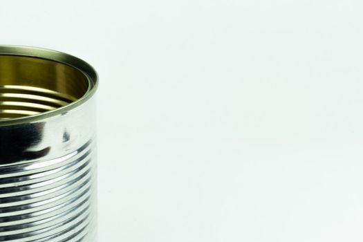 Metal tin can on white background