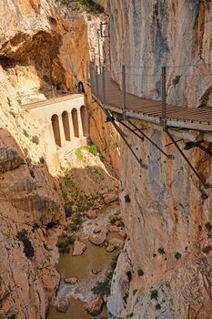 Dangerous suspended track of Caminito del Rey in Spain