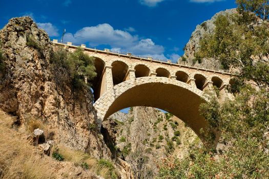 Train bridge of El Chorro in desfiladero de los gaitanes in Malaga (Spain)