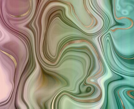 Pastel fluid marbling agate effect design with golde curves. Illustrtaion