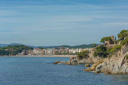 Seascape. Rocky coast in the vicinity of Lloret De Mar (Spain). Stock photo.
