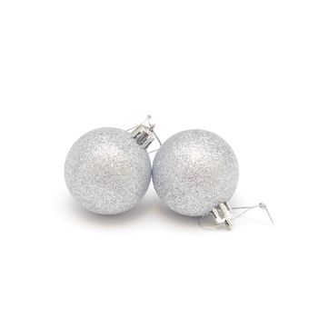 Two Christmas silver balls isolated on white background