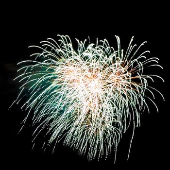 Colorful fireworks isolated on black sky background.