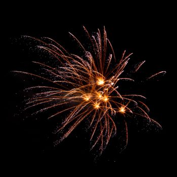 Colorful fireworks isolated on black sky background.