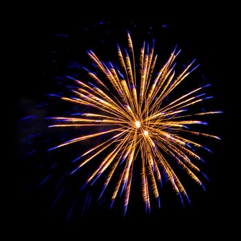 Colorful fireworks isolated on black sky background.