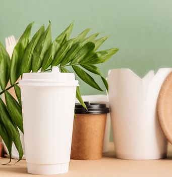 Zero waste and ecology concept. Eco-friendly disposable white paper cup, mock up design. Front view