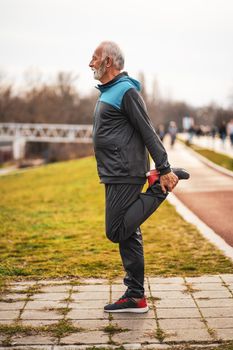 Active senior man is exercising. Healthy retirement lifestyle.