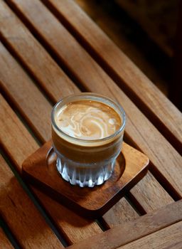 top view of dirty coffee on wood table