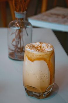 caramel cream frappe coffee in glass