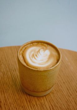 hot flat white with art design on white background