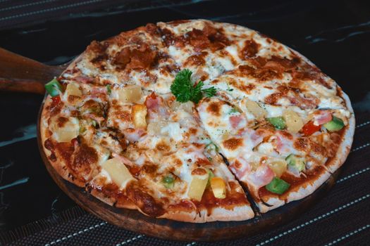 top view of mixed seafood pizza