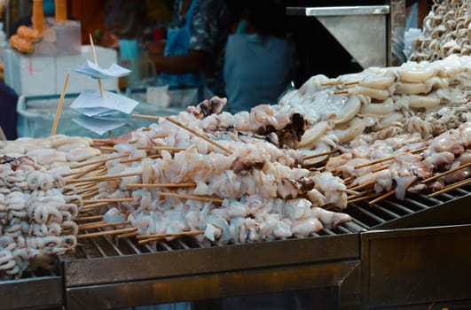 grilled squid, street food in thailand