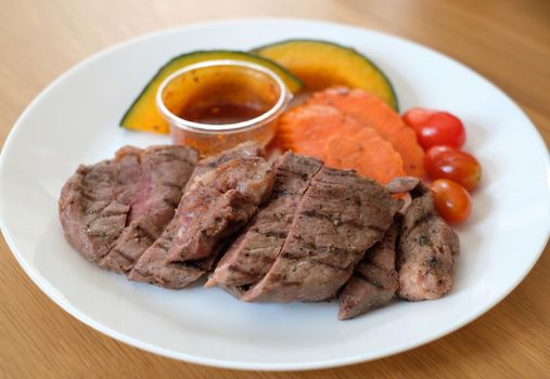 beef steak with mixed grilled vegetable