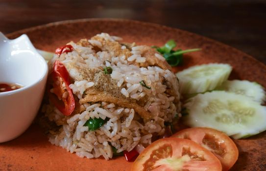 stir fried rice with deep salt fish in thai style