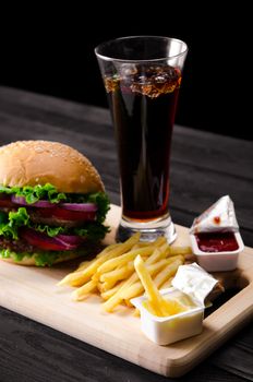 Burger served in bun in nutrition fast food concept