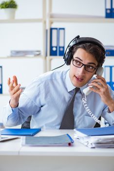 Call center operator talking to customer on live call