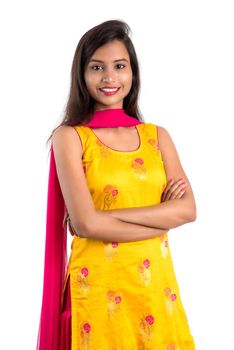 Portrait of beautiful young smiling girl on a white background.