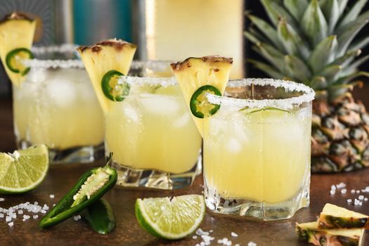 Alcoholic cocktail Pineapple Margarita, tequila with lime and jalapeno