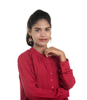 Beautiful Indian traditional girl posing on white background.