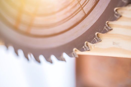 Close up of circular metal saw blade on construction site