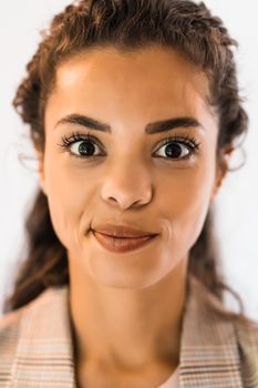 Portrait of beautiful african american woman who is making faces.