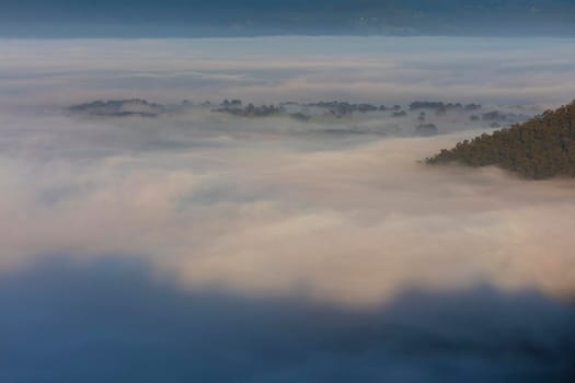 Fog in the Megalong Valley in The Blue Mountains in New South Wales in Australia