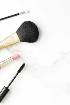 Make-up and cosmetics products on marble, flatlay background - modern feminine lifestyle, beauty blog and fashion inspiration concept