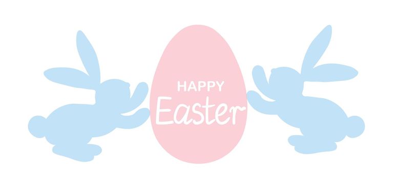 Easter background with eggs, rabbit. Happy Easter banner. Template design for greeting card, postcard, header for website, wallpaper, poster. Holiday modern frame. Vector stock illustration.