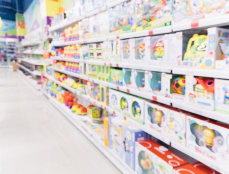 Blurred of kids toy store background with bokhe