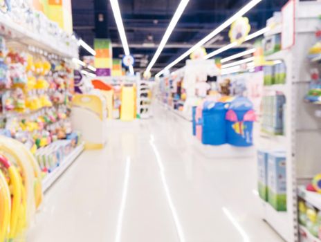 Blurred of kids toy store background with bokhe