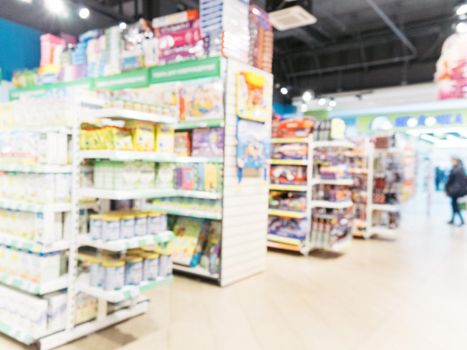 Blurred of kids toy store background with bokhe