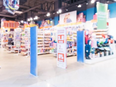 Blurred of kids toy store background with bokhe. Entrance area of kids toy shop