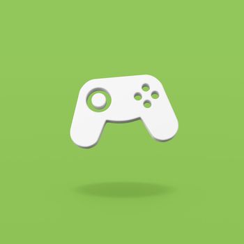 White Gamepad Controller 3D Symbol Shape Isolated on Flat Green Background with Shadow 3D Illustration