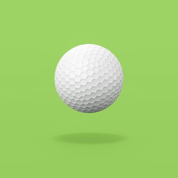 Golf Ball Isolated on Flat Green Background with Shadow 3D Illustration