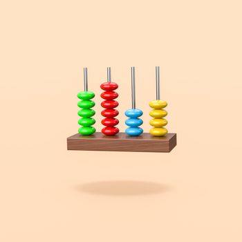 Colorful Wooden Abacus Isolated on Flat Orange Background with Shadow 3D Illustration