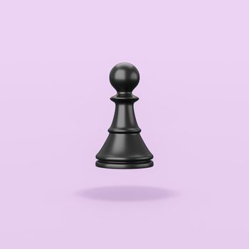 One Black Wooden Chessman Isolated on Flat Purple Background with Shadow 3D Illustration