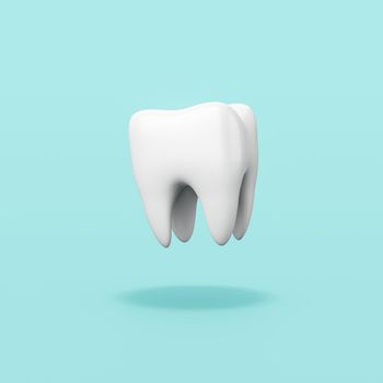 Single White Tooth Isolated on Flat Blue Background with Shadow 3D Illustration