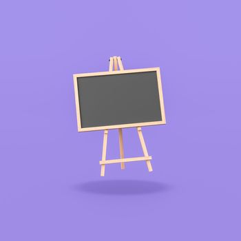 Blank Blackboard on Wooden Easel Isolated on Flat Purple Background with Shadow 3D Illustration
