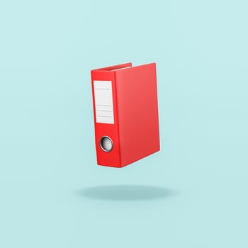 One Single Red Binder Isolated on Flat Blue Background with Shadow 3D Illustration